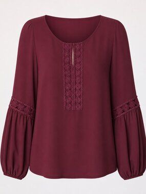 Gibson Latimer Romantic Peasant NWT Burgundy 1X Balloon Sleeve Blouse Top